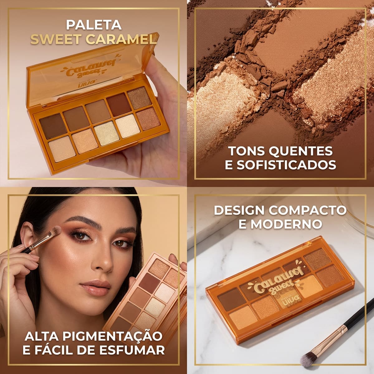 Paleta de Sombras Nina Sweet Caramel 10 Cores Mate Cintilante Maquiagem Uso Profissional Novo Alta