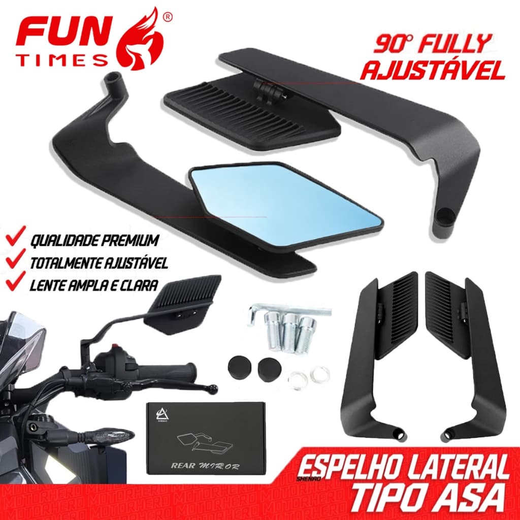 Espelho Retrovisor New Airfoil Asa de Vento Universal CNC Ajustável Giratório para Motos - 2 unidades（1 par)