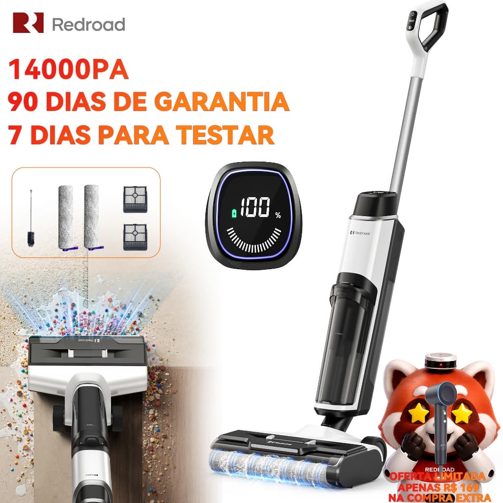 Aspirador Limpador de Piso 3 em 1 aspira lava e limpa Autolimpeza Tanque 910ml Tela LED Bivolt 100-240V Redroad W15