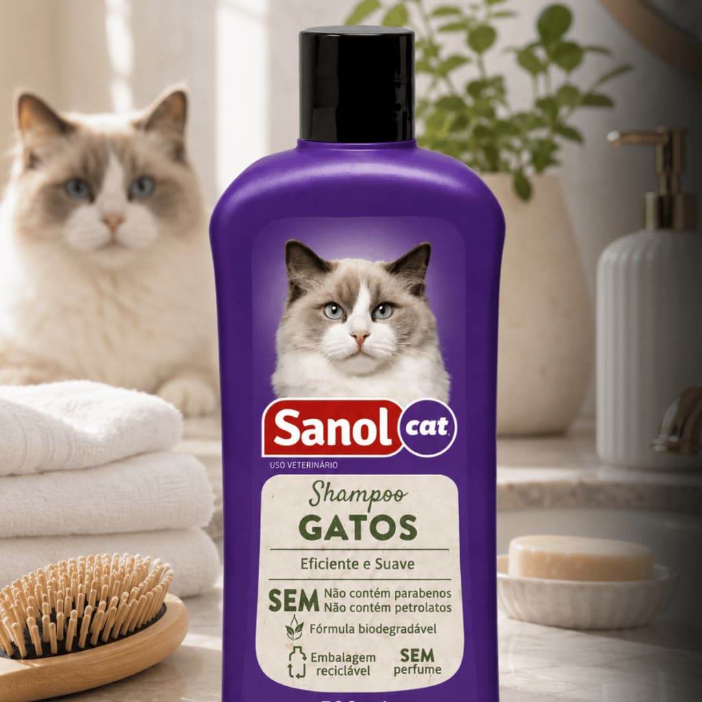 Shampoo Gatos Sanol Sem Perfume Limpeza Suave Cat 500ml