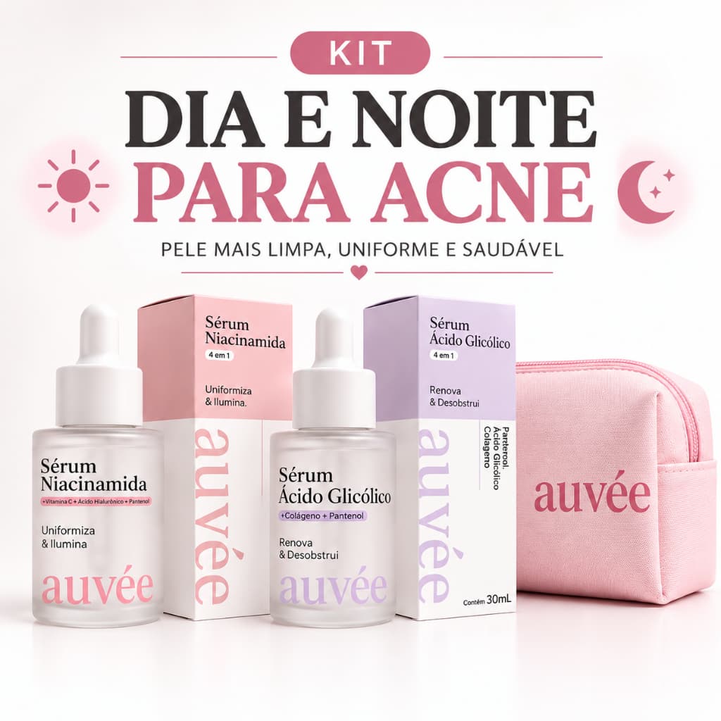 Kit Dia E Noite Pele Com Acne Niacinamida + Glicólico + Brinde Nécessaire Auvée