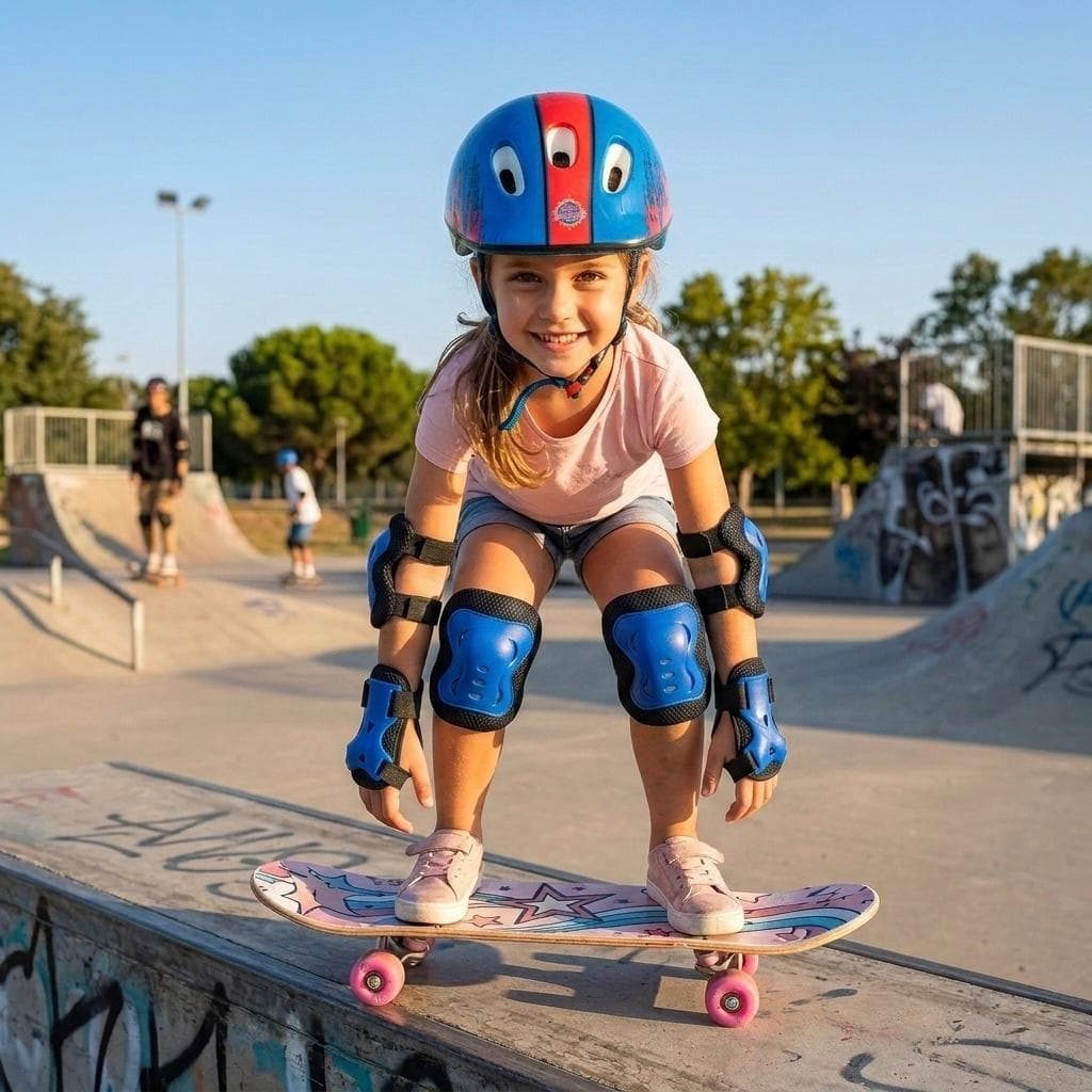 Kit Protecao Infantil Capacete 7 Pecas Com Joelheira Cotoveleira Munhequeira Skate Patins Bicicleta
