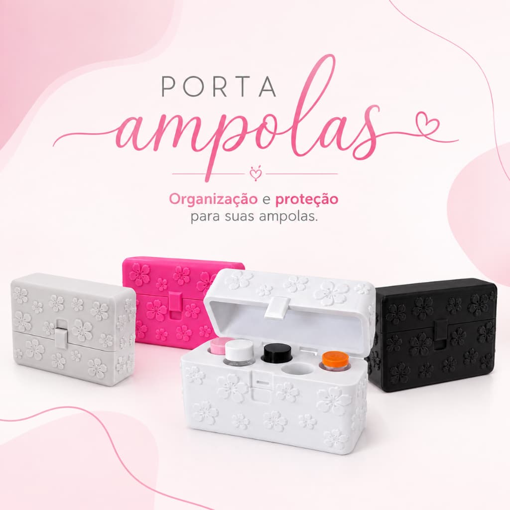 Porta Ampola Rígido Estojo Organizador 5 Ampolas Tamanhos Diferentes Floral Discreto e Resistente