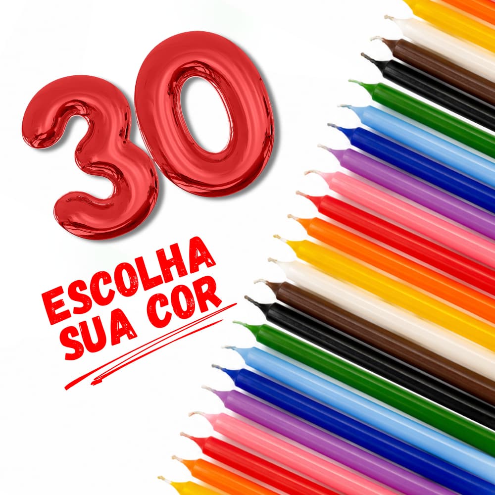 Kit 30 Velas Palito Coloridas 16cm x 1,2cm - ESCOLHA AS CORES