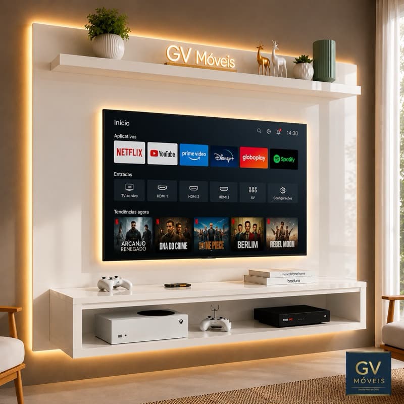 Painel de TV 60 Polegadas Rack Suspenso Slim Branco 140 cm , Visual Limpo Ideal para Sala ou Quarto