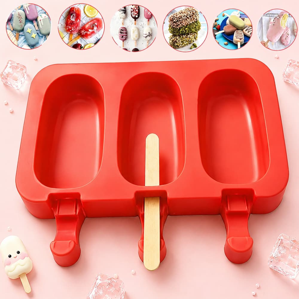 Kit com 4/5 Formas de Picolé Magnum em Silicone, Molde para Sorvete Caseiro com 3 Cavidades e Tampa