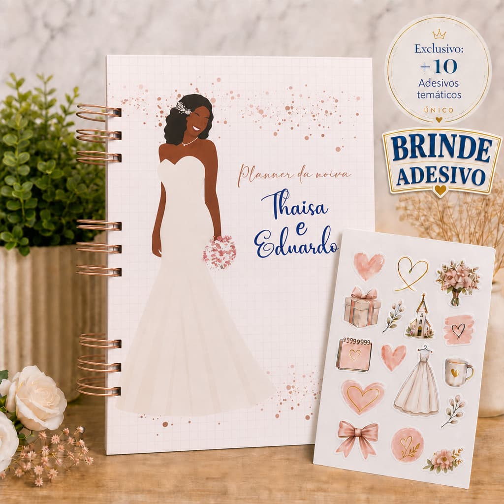 Planner da Noiva Negra Agenda Casamento Checklist Organização Planejamento A5 com 10 adesivo no tema