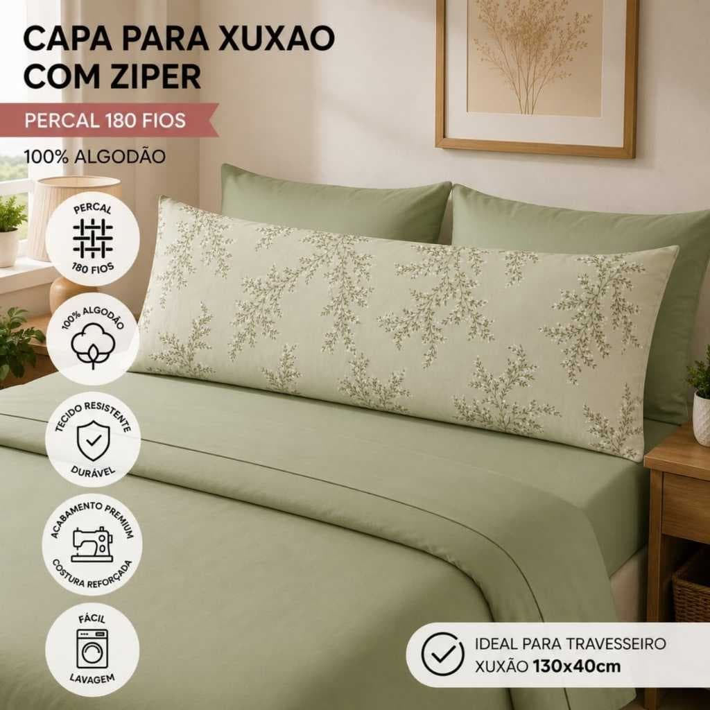 Fronha Xuxão 100%Algodão Estampado Avulso ou Par,Capa Travesseiro de Corpo com zíper,Gestante 130x40