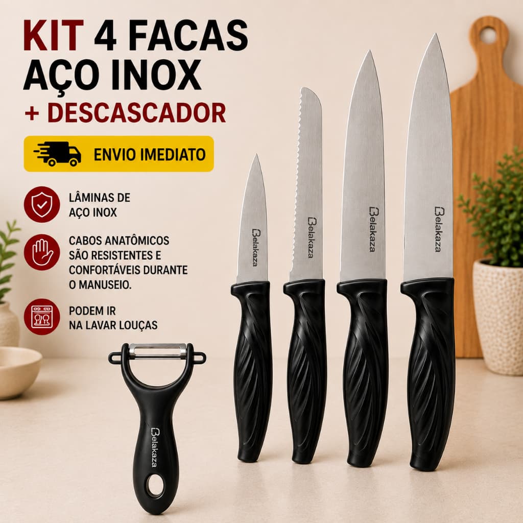 Kit Facas Lâminas Aço inox Anatômico Descascador Cozinha Churrasco