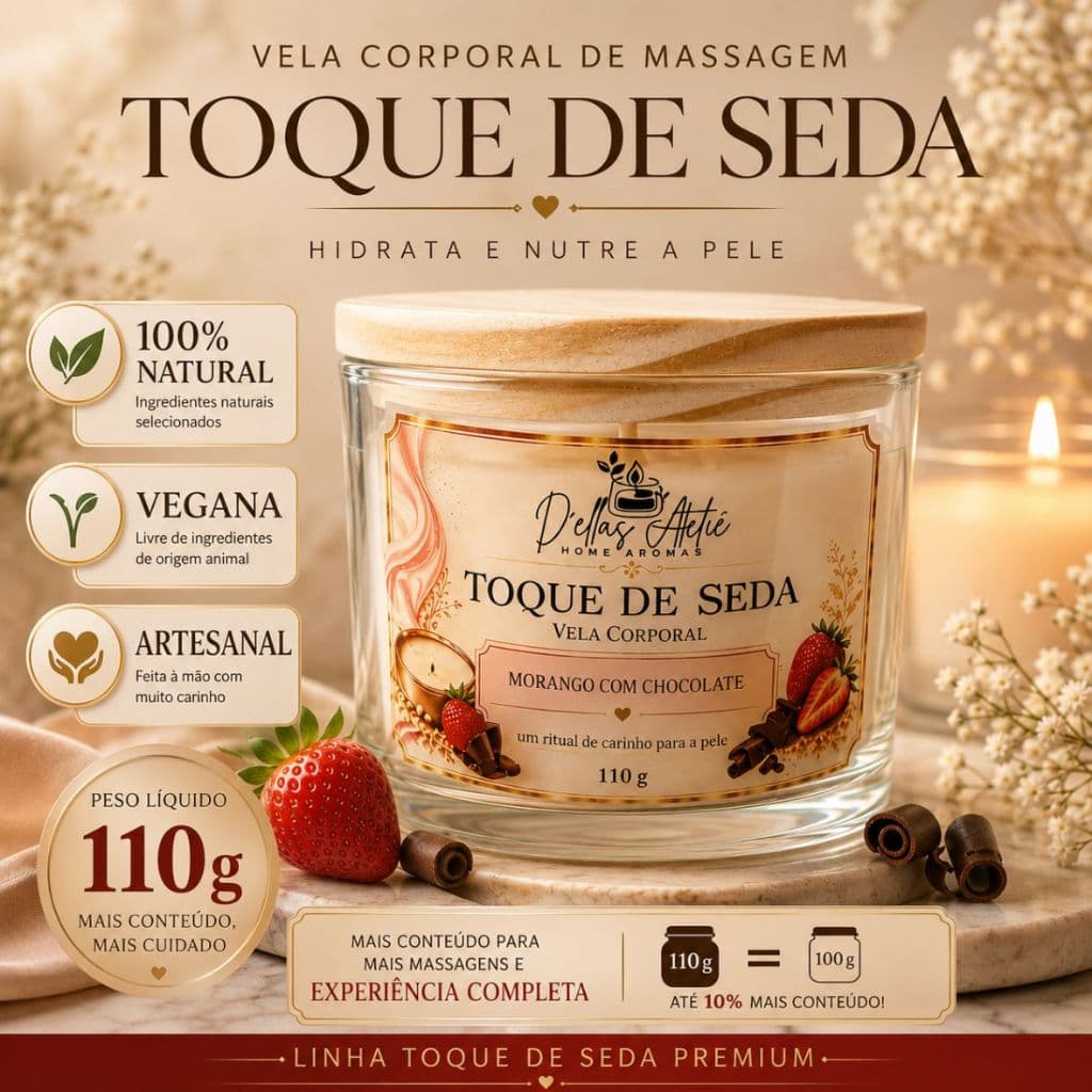 Vela para Massagem Corporal 110g - Óleo de Massagem Hidratante, Relaxante, Aromática, Spa Vegana