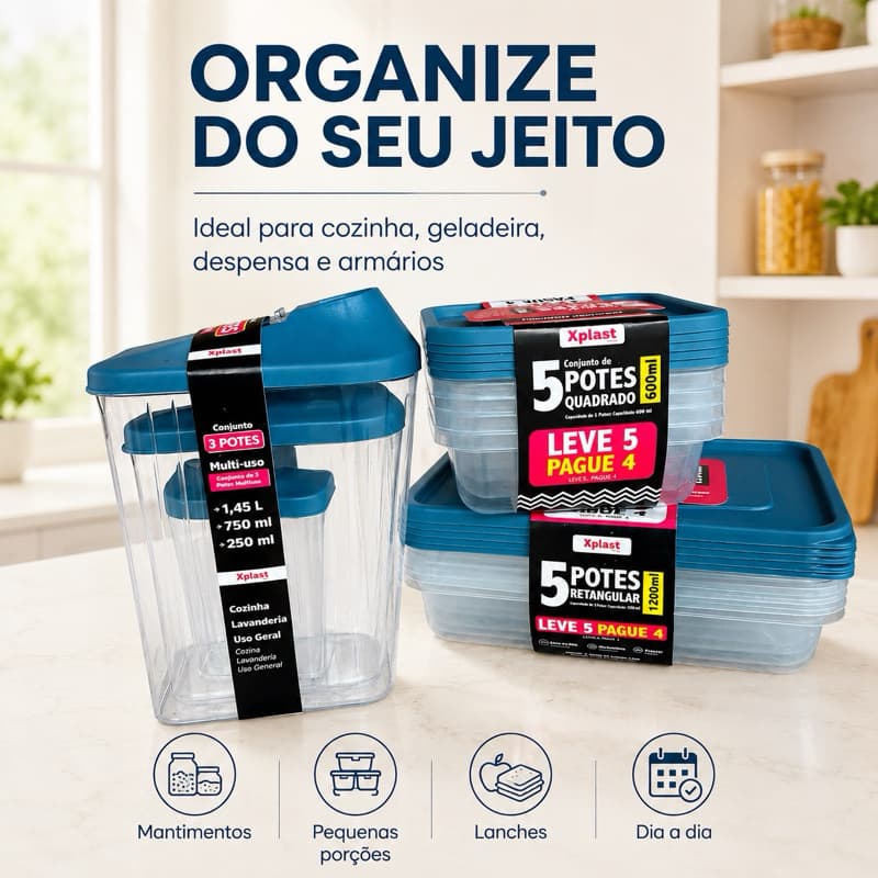 Kit 13 Potes Organizadores Cozinha Geladeira Despensa Mantimentos Multiuso