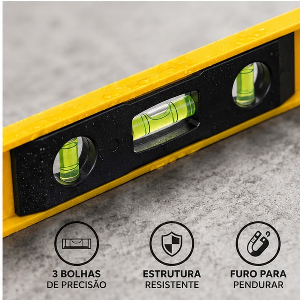 Nível Bolha 3 Bolhas Alta Precisão para Parede, Quadros, Móveis e Instalações