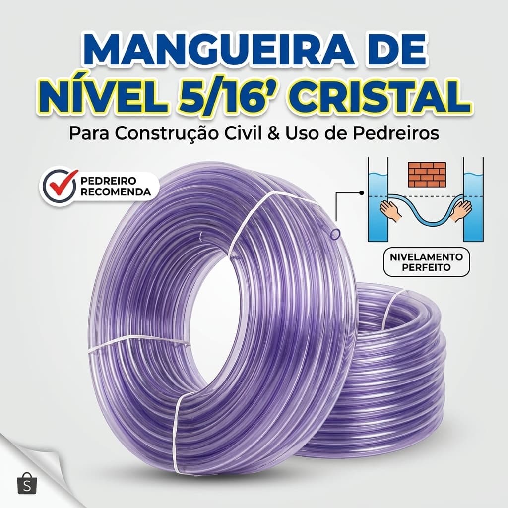 Mangueira de Nível Cristal 5/16 Reforçada para Pedreiro Construção Civil Nivelamento