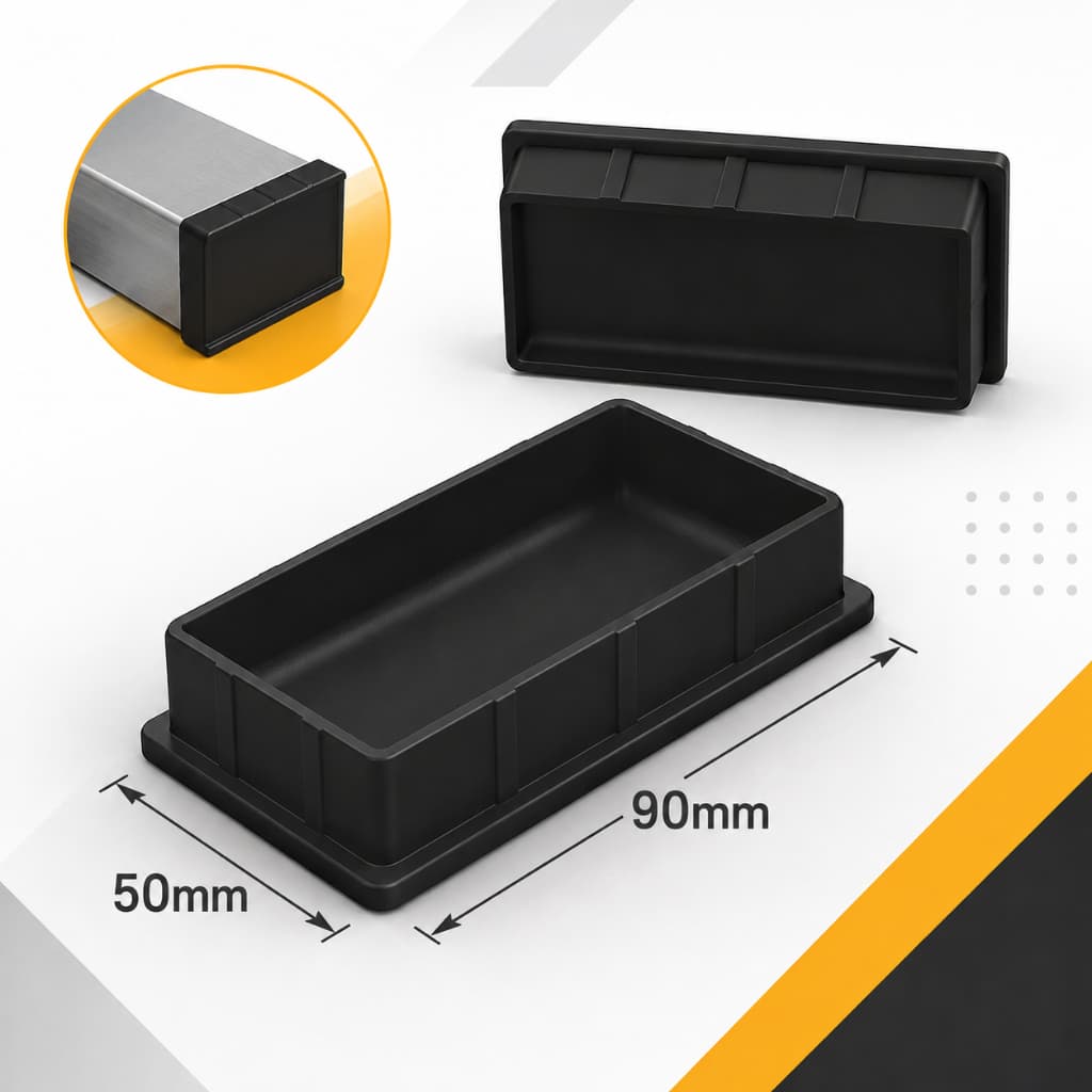 Kit Tampa Acabamento Ponteira Embutida Metalon 90x50mm | Tampa Interna Retangular 9x5cm Preta