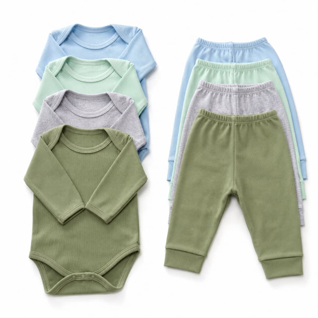 KIT 8 peças Body c/ Calça Bebê menino Canelado Sortidos - Serafina