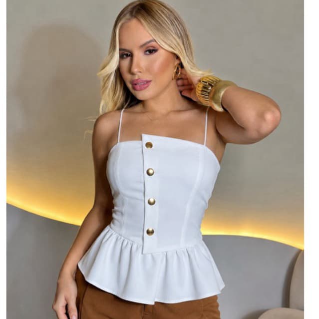 Blusa Corselet Tomara que Caia Peplum Feminina Alfaiataria Elegante Noanie