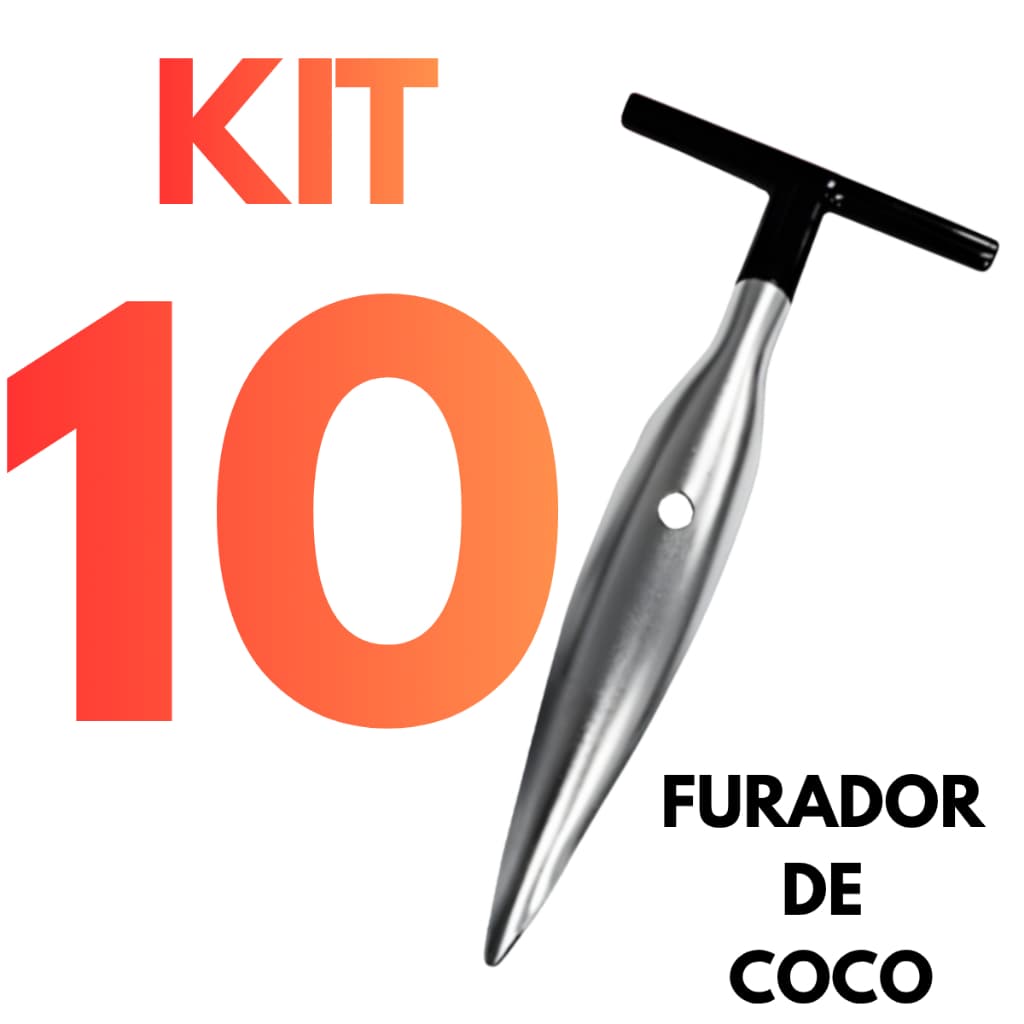 Kit Furador de Coco Abridor de Coco Inox Manual Profissional Fura Coco Verde com Cabo Ergonômico