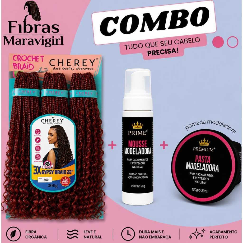 Combo - Gypsy 3x Braid Cherey + Pomada Modeladora 150g + Mousse Modelador 150g