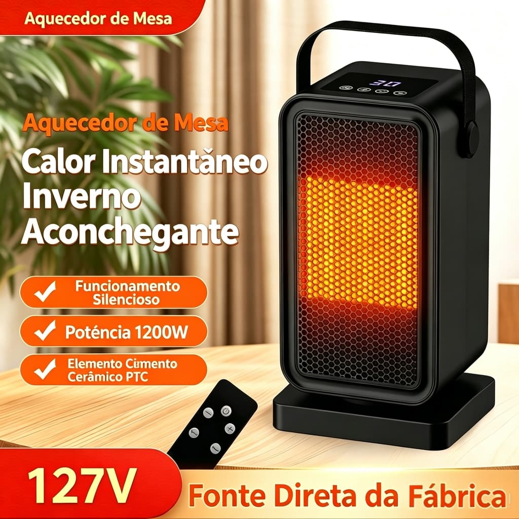 Aquecedor Elétrico Portátil Temperatura 1200W 127V Tela Digital
