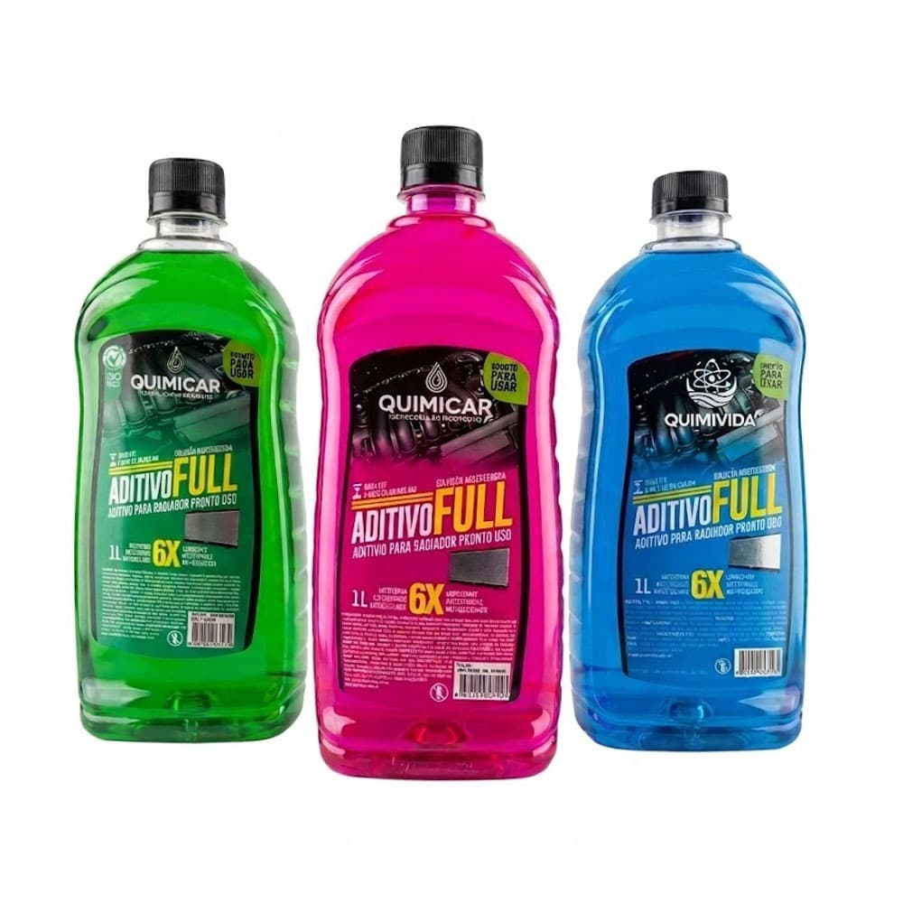 Kit 3 Aditivos Full Quimicar 1L Para Radiador Verde Rosa Azul