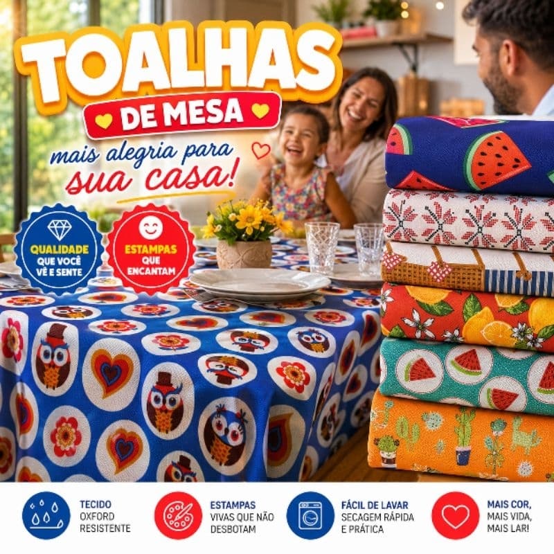 Toalha para Mesa 6 Lugares 2,20 x 1,40cm Tecido Oxford Retangular Fácil de Limpar