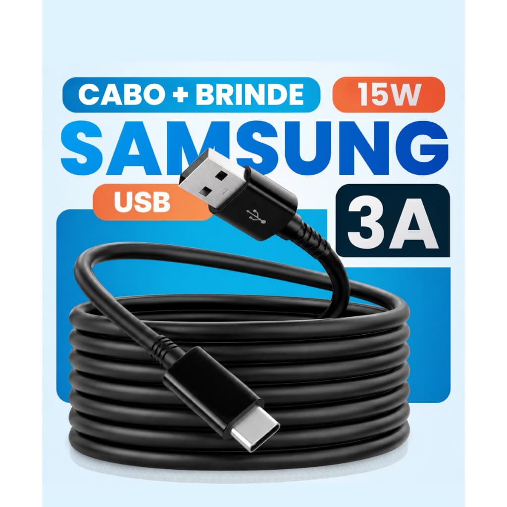 Cabo Samsung Original Turbo USB Tipo C Carregador Carga Rápida Galaxy A05 A06 A15 A16 A25 A35 A54 A55 S20 S21