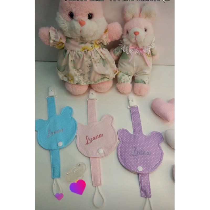 Prendedor de Chupeta-Personalizado- Ursinho em Tricoline | Porta-Chupeta 25 cm