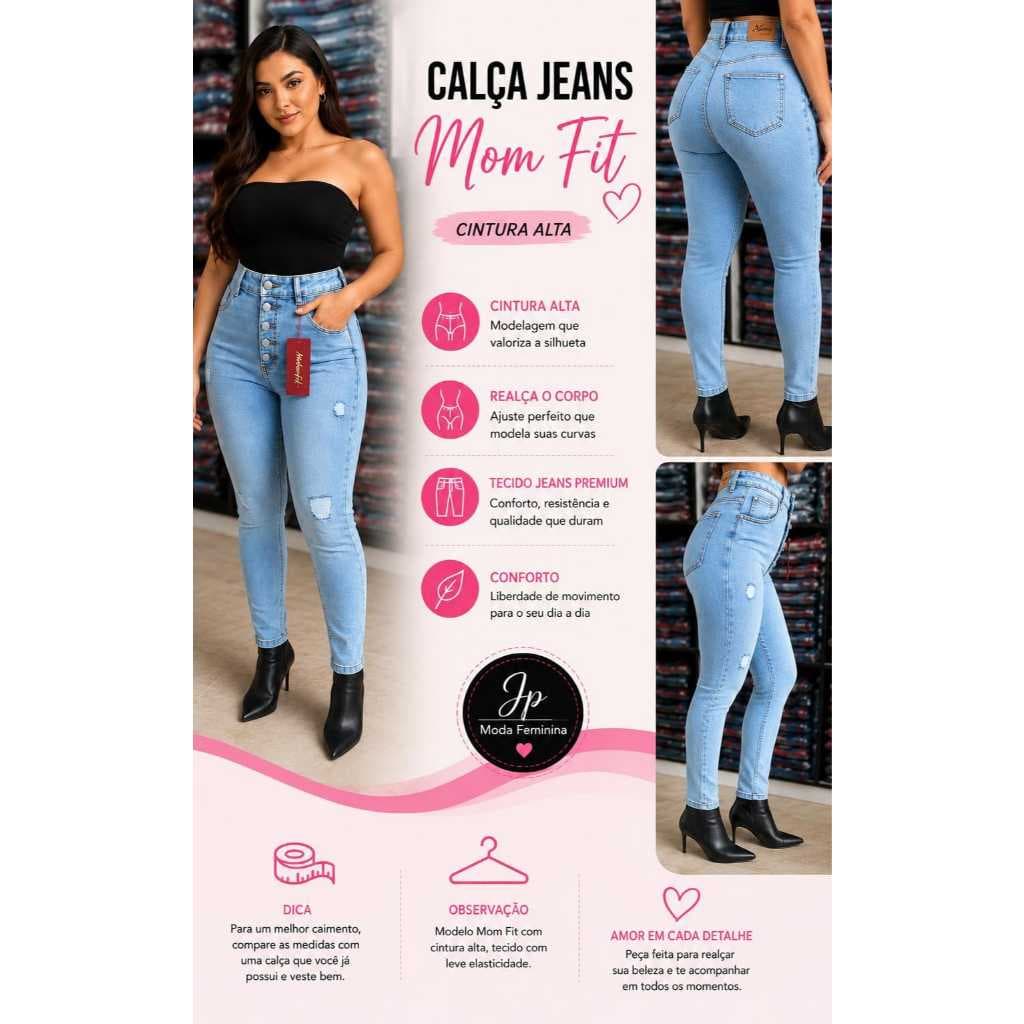 Calça Jeans Feminina Skinny com Botões Frontais e Detalhes Destroyed Calça jeans feminina modelo skinny,