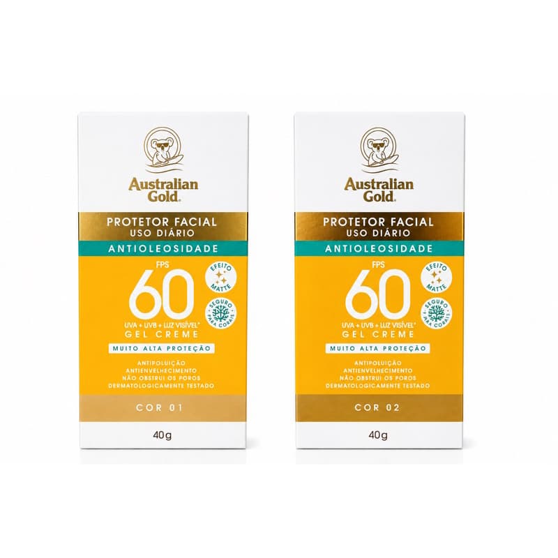 Protetor Solar Facial Australian Gold FPS 60 — Cor 01 e Cor 02