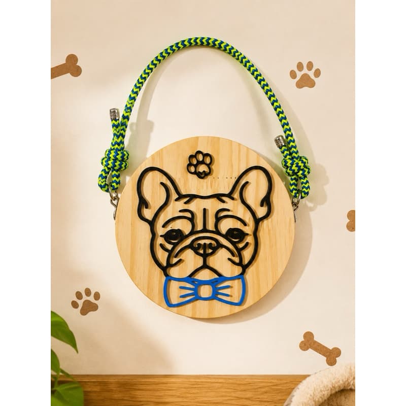 Placa Decorativa de Madeira Bulldogue Francês - Enfeite de Parede com Corda - Quadro Decoração Pet