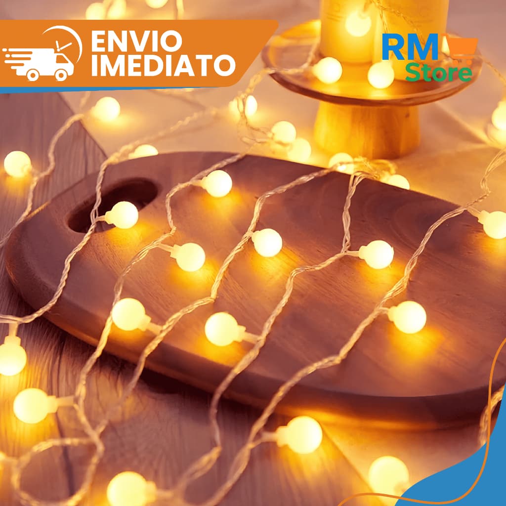 Cordão Luminoso Bolas para Quarto e Decoração 3 Metros 20 LEDs Branco Quente