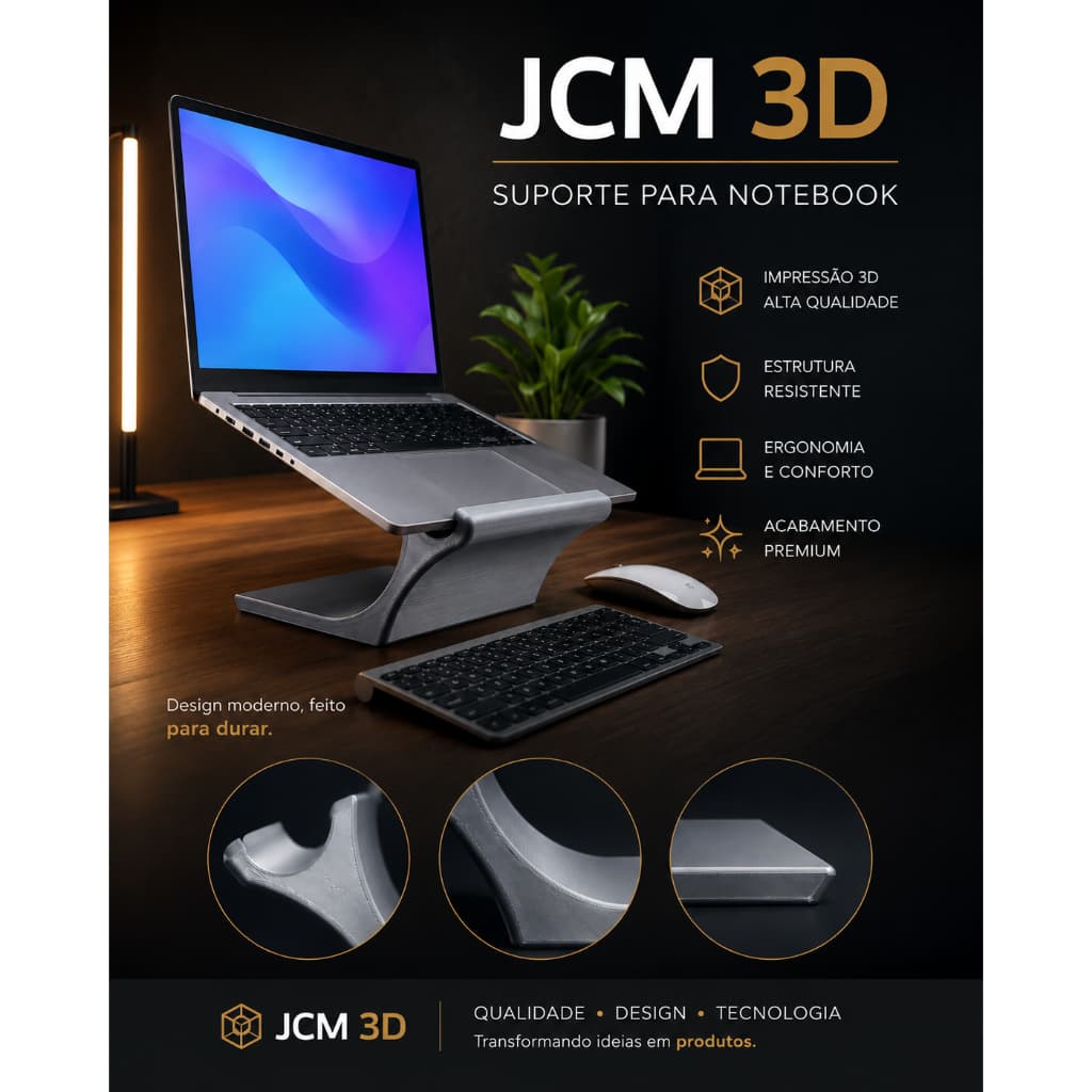 Suporte para Notebook Elevado Ergonômico Premium – Base para Notebook em Impressão 3D