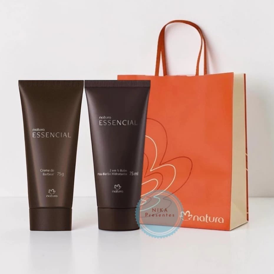 Kit Presente Natura Essencial Cuidados Masculino Barba:Creme de Barbear + Balm Pós Barba + Sacola
