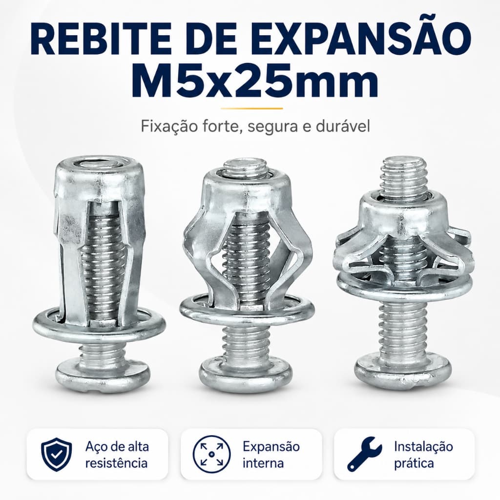 Kit Parafusos Rebites Grampos  De Expansão Aço Philips Uso Geral M5x25mm