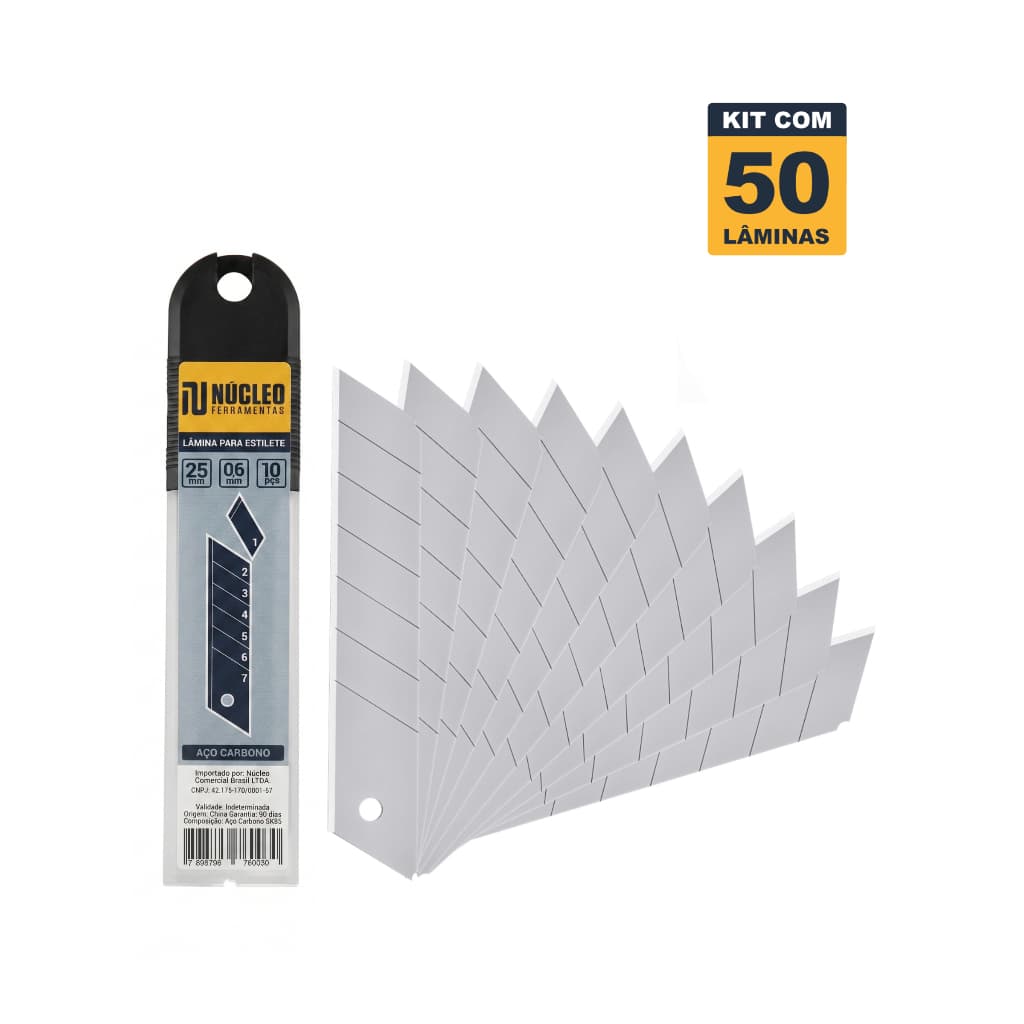 Kit 50 Lâminas de 25mm Profissional p/ Estilete Extra Largo