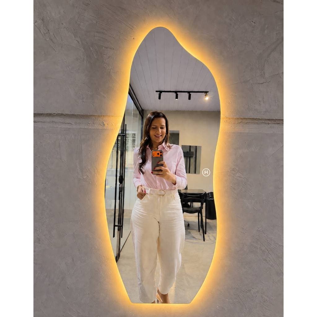 Espelho Orgânico Flame 120X50cm e 95x40cm Lapidado Moderno Grande Form C/ SUPORTE ou LED TOUCH (FORM SUPORTE) OU LED