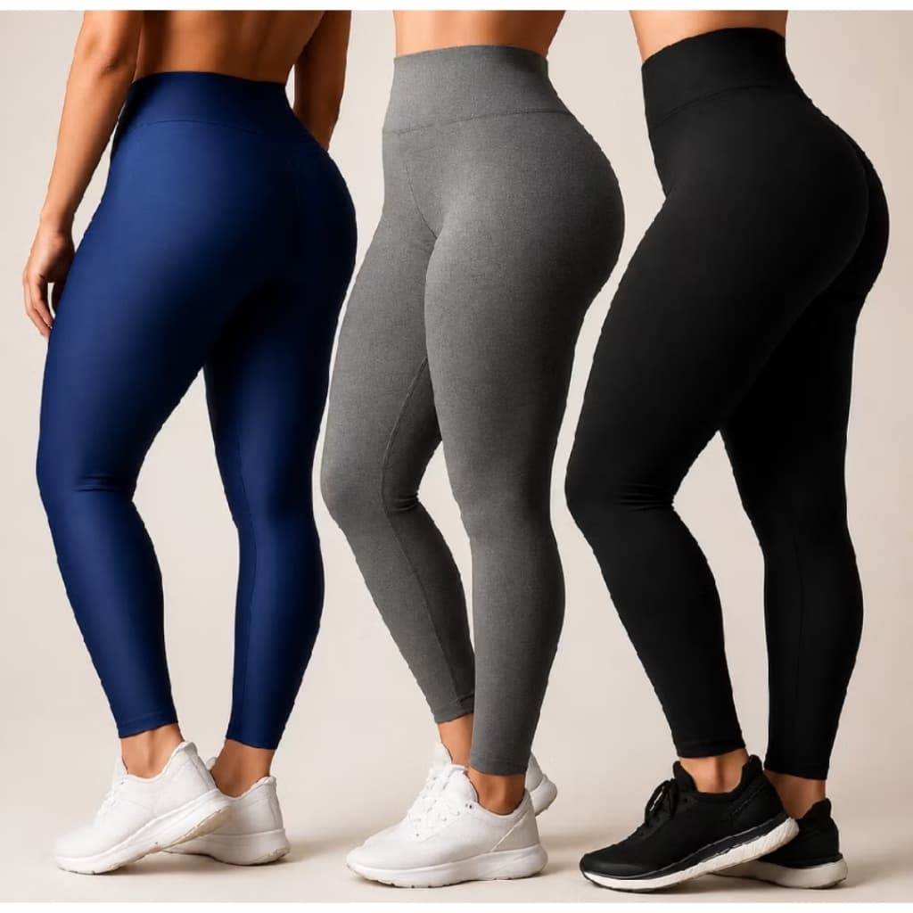 Kit com 3 calças legging Suplex Feminina para Academia Fitness Dia a Dia Confortável Cós Alto