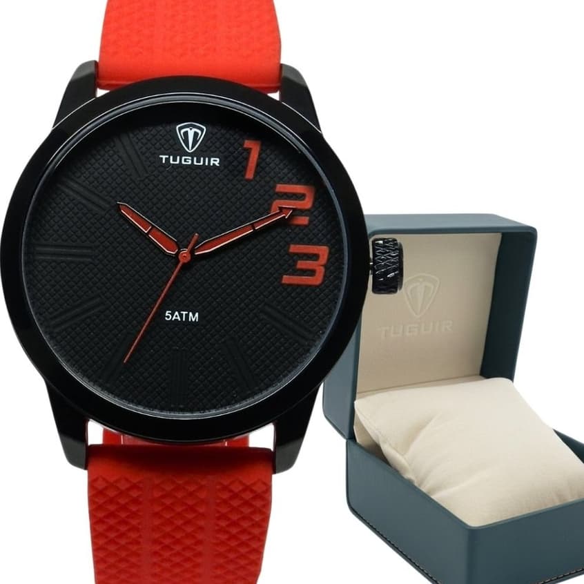 Relógio Masculino Tuguir Analógico TG224 Vermelho e Preto (Resistente à água 5ATM, Vintage, Luxuoso, Charmoso, Fashion)