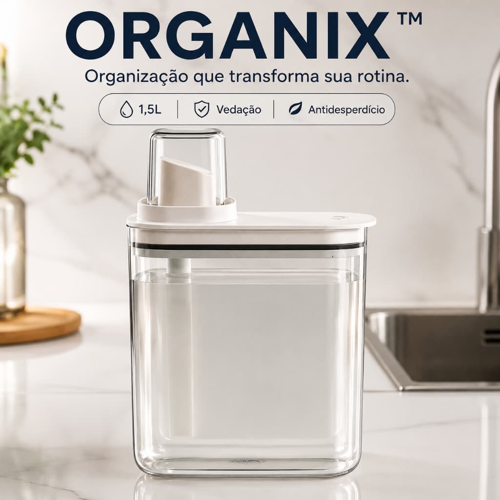 Dispenser Organix™ 1,5L para Sabão Líquido Detergente com Dosador Antidesperdício e Vedação