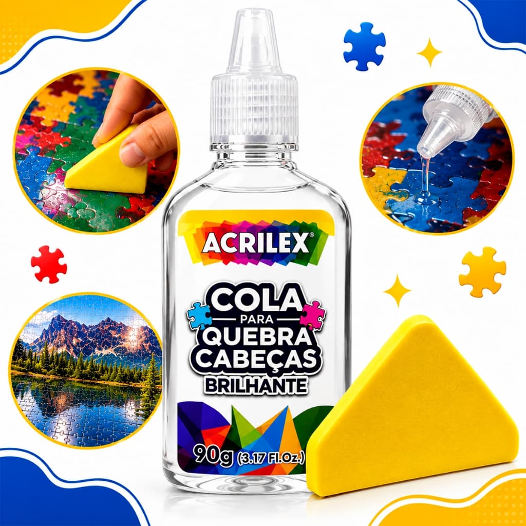 Cola Para Quebra Cabeça Puzzle Brilhante Especial Para Quebra Cabeças Proteção + Espátula