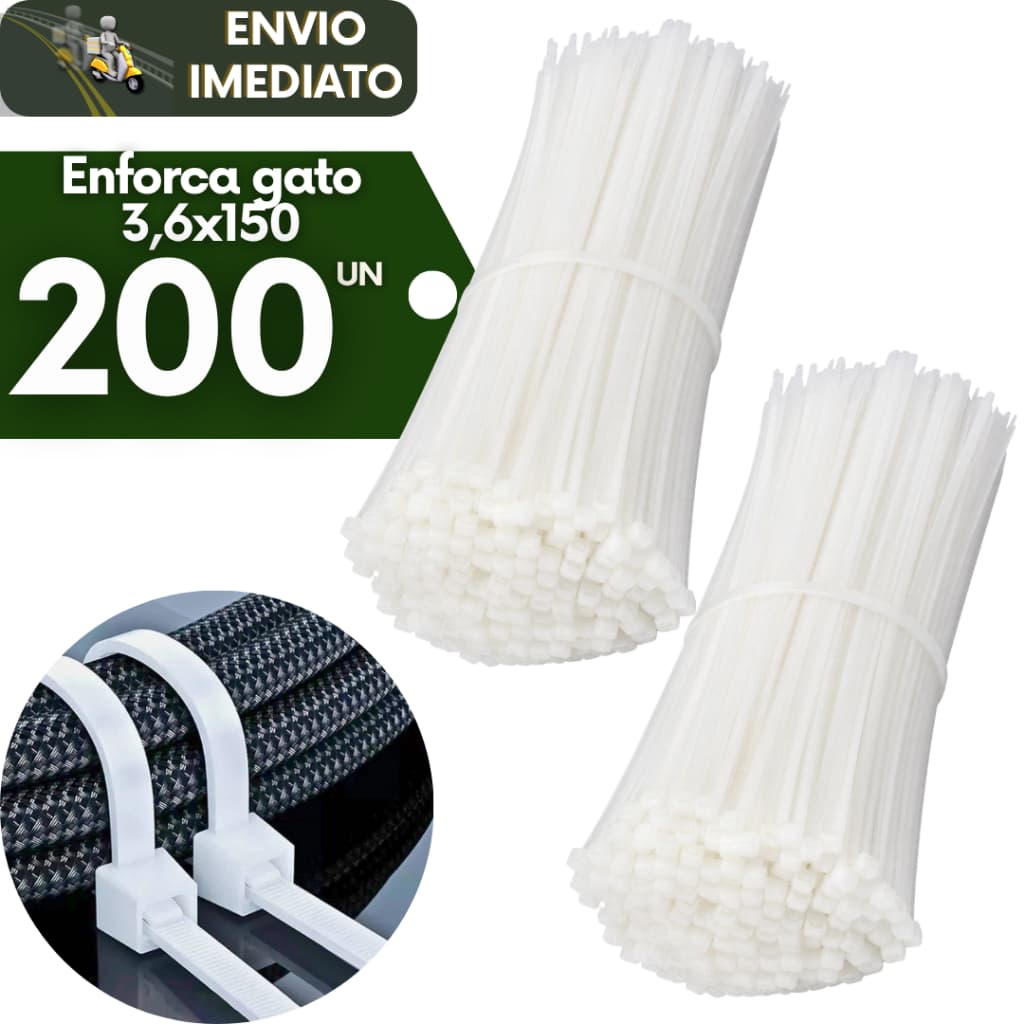 Kit 200 Enforca Gato Abraçadeira de Nylon Branca 3,6X150MM Trava Resistencia Durabilidade Qualidade