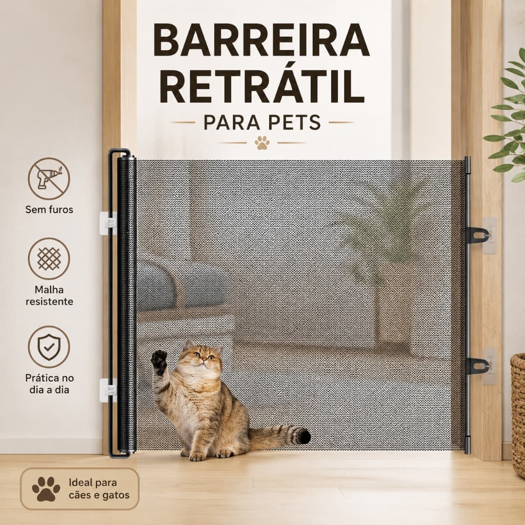 Portão Retrátil para Pets 110*78/130*78cm Ajustável Preto