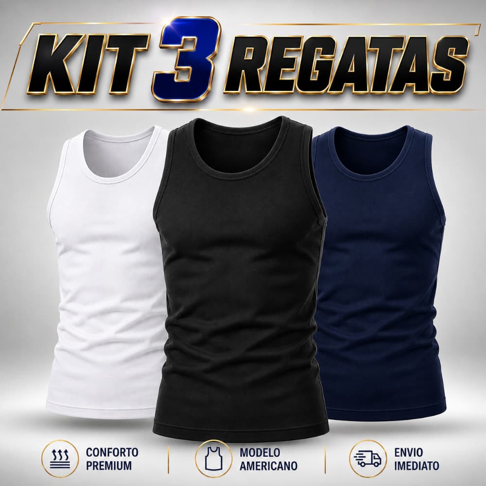 Kit 3 Regatas Masculinas Caneladas Ribana Slim Academia Casual.