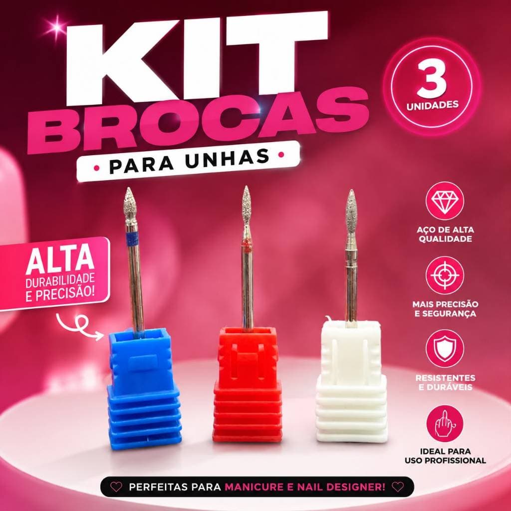 Broca Diamantada Chama Azul 1,6mm + Chama Vermelha 2,1mm Unhas Alongamento