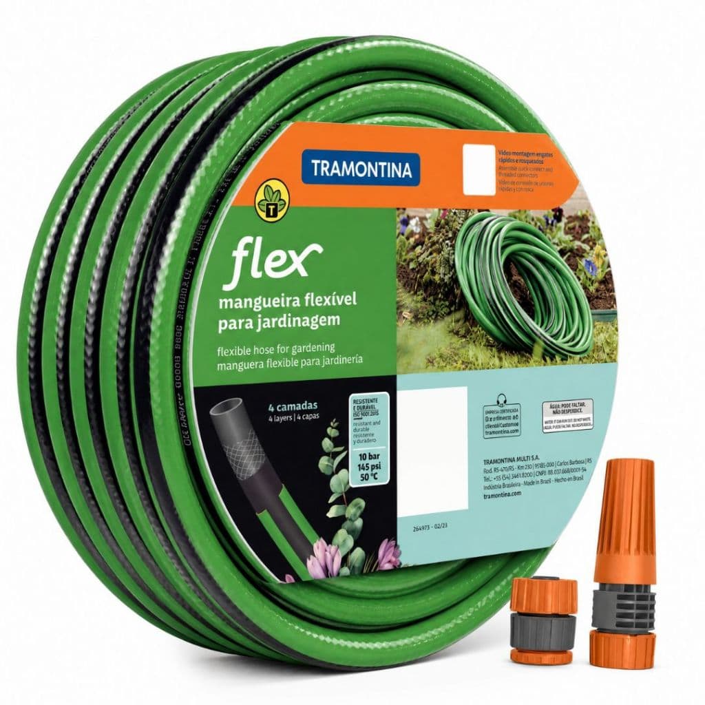 Mangueira de Jardim ate 30 metros Tramontina 1/2'' Com 4 Camadas Flexível C/ Esguicho e Engate
