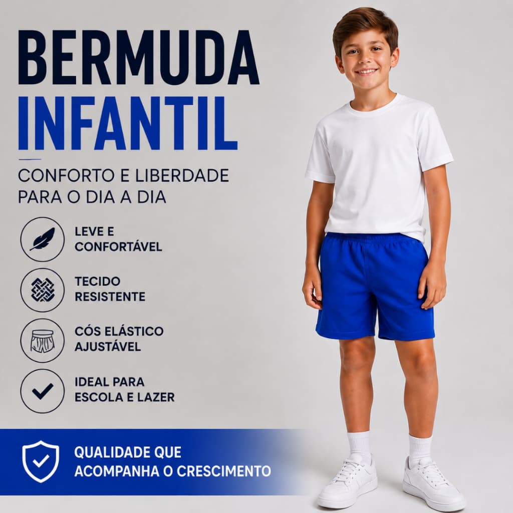 Kit 3 Bermudas Escolar Tactel Infantil Juvenil Menino 2 ao 16 AZUL ROYAL