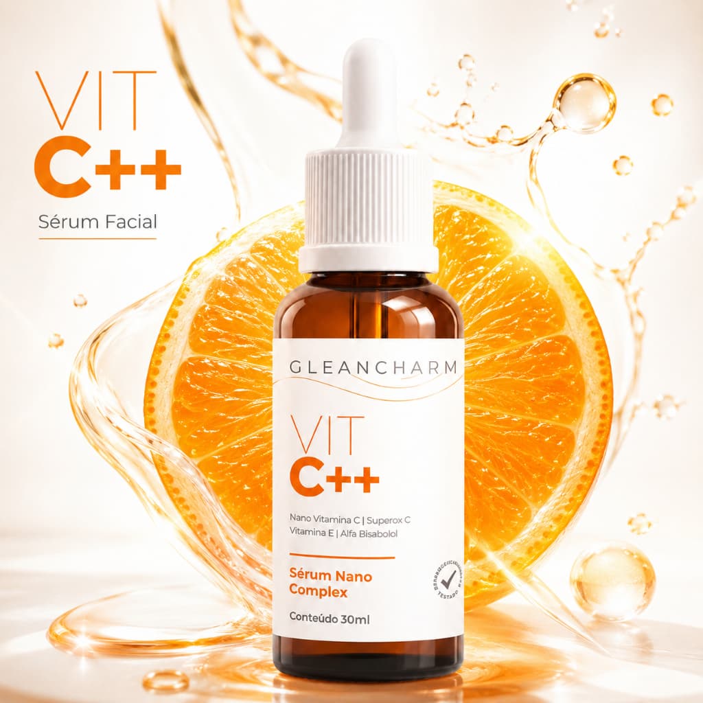 Sérum Facial Vitamina C GLEANCHARM 30ml Antioxidante Iluminador e Hidratante Antirrugas Linhas Faciais