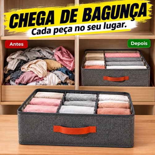 Caixa Organizadora Dobrável 6 Divisórias para Roupas Gavetas Guarda-Roupa Cinza
