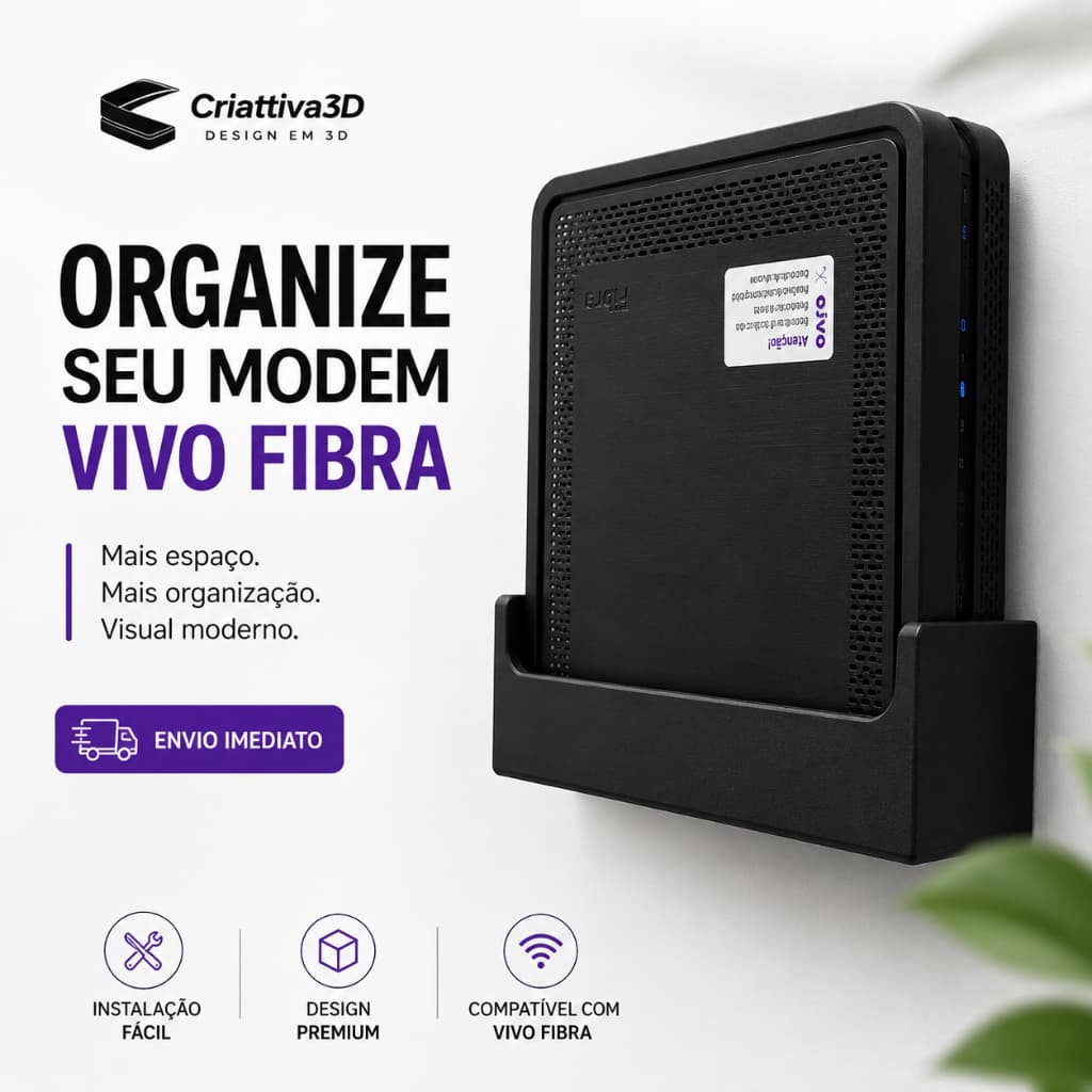 Suporte de Parede para Modem Wi-Fi Organizador de Cabos Universal Fixação 3M ou Parafusos Fácil Instalação