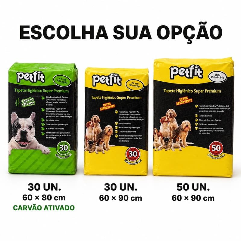 Tapete Higiênico Petfit Super Premium para Cães 30 ou 50 Unidades 60x80 e 60x90cm